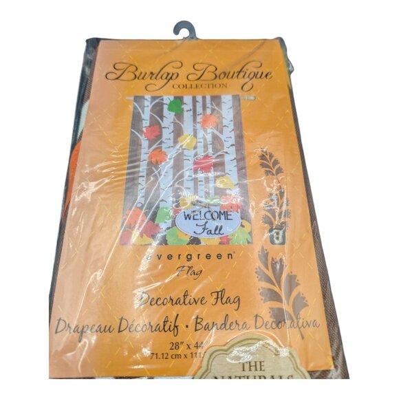 Evergreen Burlap Boutique Decorative Flag 28" X 44" Welcome Fall Autumn Birch - Picture 3 of 7